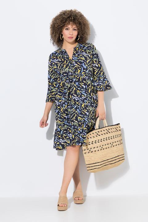 Produktbild Ulla Popken Jerseykleid, A-Linie, Tunika-Ausschnitt, 3/4-Arm (56)