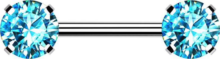 Star Piercing Threadless Barbell silber front mit Kristall aqua gefasst (Chirurgenstahl 316L)