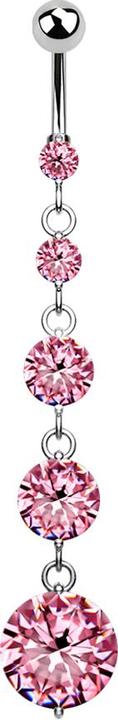 Star Piercing Banane silber mit Kugel und Kugel Kristall pink Anhänger vier runde Kristalle (Chirurgenstahl 316L, Messing)