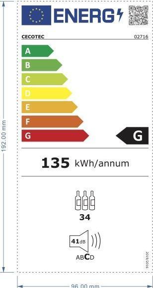 Energie-Label Cecotec Bolero GrandSommelier 34030 Inox Compressor