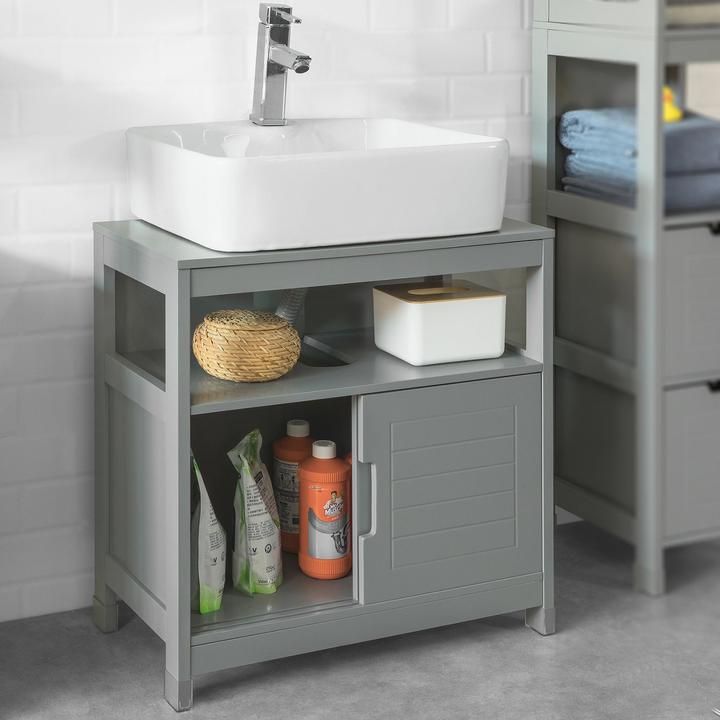 Produktbild SoBuy Waschbeckenunterschrank stahlgrau (60 x 30 x 61 cm)