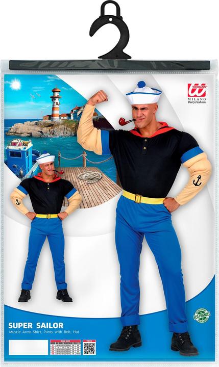 Image du produit Widmann Costume de marin Popeye avec chemise à manches musclées, pantalon avec ceinture, casquette (S)
