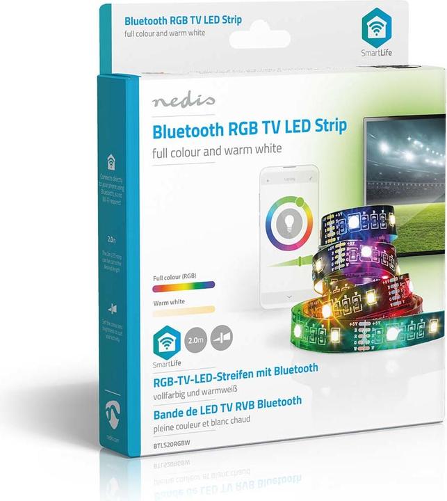 Immagine prodotto Nedis Striscia LED SmartLife | Bluetooth | RGB / bianco caldo | SMD | 2,00 m | IP20 | 2700 K | 380 lm | (Multicolore, 200 cm, Interno)
