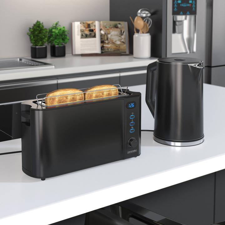 Produktbild Arendo Frühstücks Set, Edelstahl Wasserkocher 1,5l Temperaturwahl & 2-Scheiben Langschlitz Toaster, Schwarz (1.50 l)