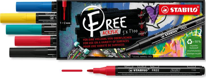 Image du produit STABILO FREE Acrylic Acrylmaker (Turquoise, Jaune, Bleu, Noir, Red, 2 mm, 5 x)