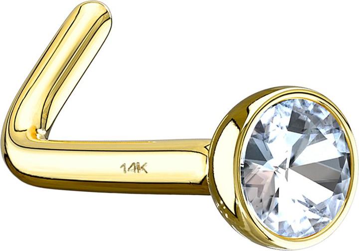 Star Piercing Nasenstecker gewinkelt 14k gold mit Kristall silber (ohne Messing, 14k Gold)
