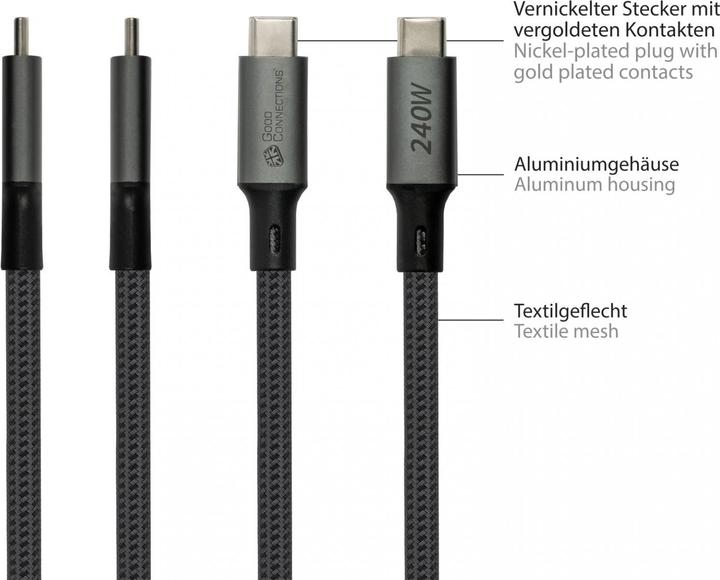 Produktbild Good Connections USB 4.0 Gen. 3x2 Kabel 40GBit/s 240W 8Ka60Hz USB-C Stecker an (1.80 m, USB 4.0, 240 W)