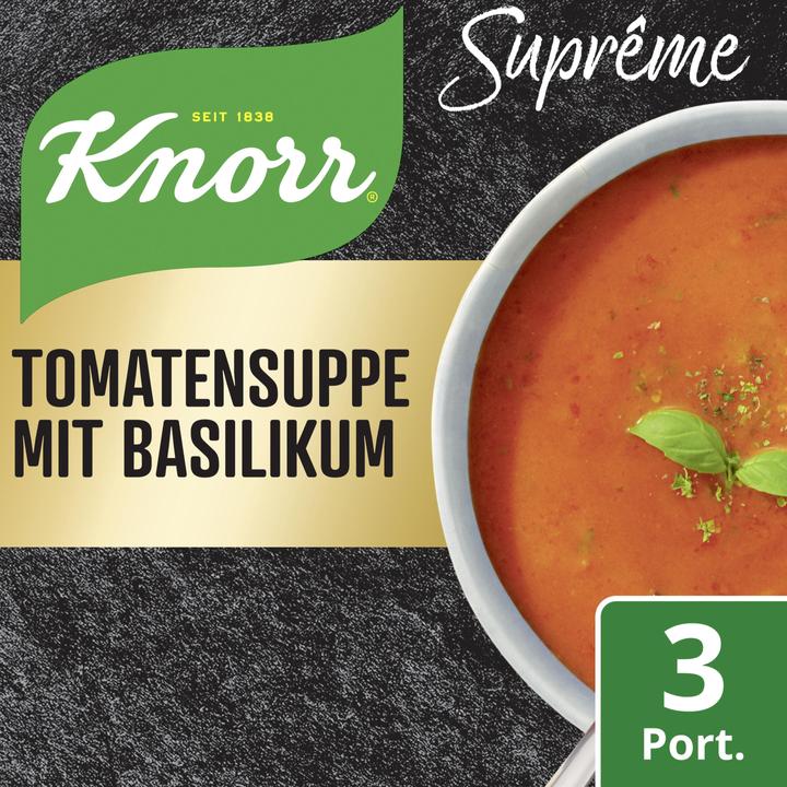 Produktbild Knorr Suprême Tomatensuppe mit Basilikum, Beutel Suppe mit sonnengereiften Tomaten, schnell zubereitet