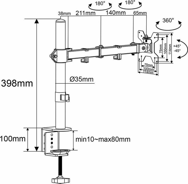 Produktbild Nedis Schreibtisch Monitorhalterung | 1 Bildschirm(e) | 15 - 32 " | 75x75 / 100x100 | Vollbeweglich (Tisch, 32")
