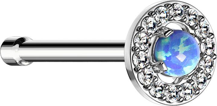 Star Piercing Nasenstecker gerade silber Kristallkreis mit grossem Opal blau (Chirurgenstahl 316L, Messing)