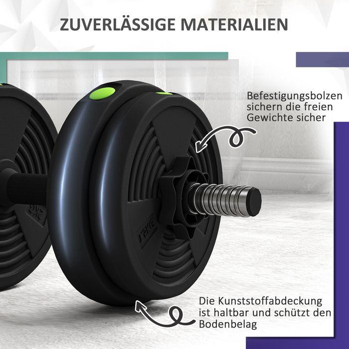 Produktbild Swisshandel24 2-in-1 Hantel-Set, Lang- & Kurzhantel, 15 kg, rutschfest, bodenschonend, Schwarz/Grün (4 x 2 kg, 4 x 1.5 kg)