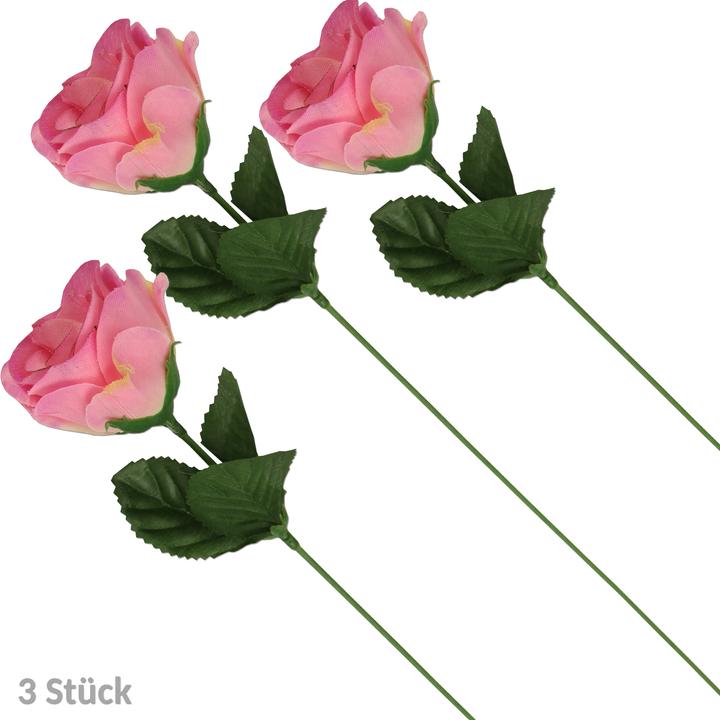 Produktbild trendmarkt24 Seidenblumen Rose rosa 3 Stück ca. 35 cm x 5 cm Ø Kunstblumen Kunstrosen Dekoblumen