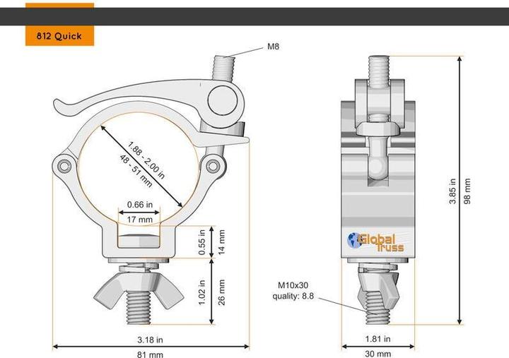 Actual product image Global Truss Half Coupler Small Quick 48-51/30/100kg