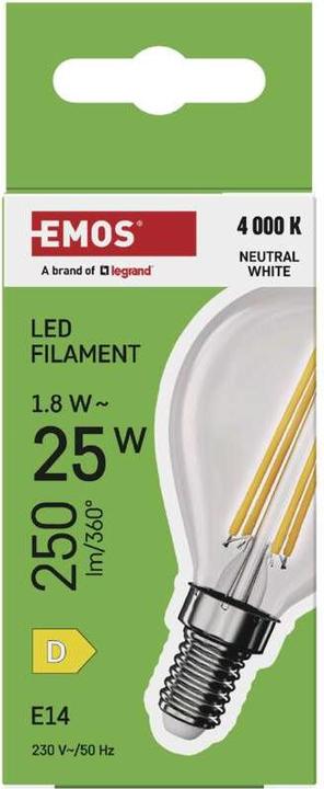 Image du produit Emos Ampoule LED filament Mini Globe / E14 / 1,8 W (25 W) / 250 lm / Blanc neutre (E14, 1.80 W, 250 lm, 1 x, D)