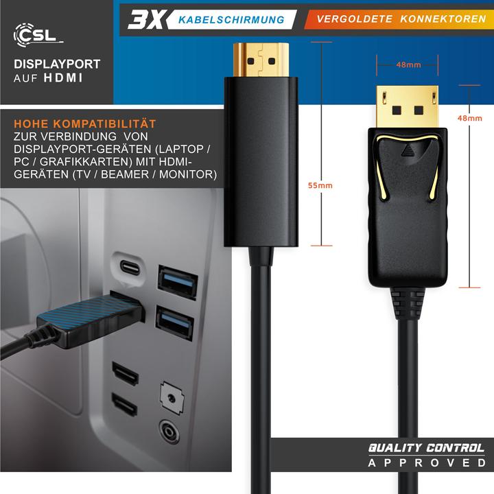 Image du produit CSL DisplayPort - HDMI (type A) (2 m, DisplayPort, HDMI)