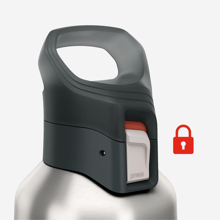 Actual product image Quechua 1L insulated stainless steel flask 900 with quick-release cap for hiking - Khaki (1 l)