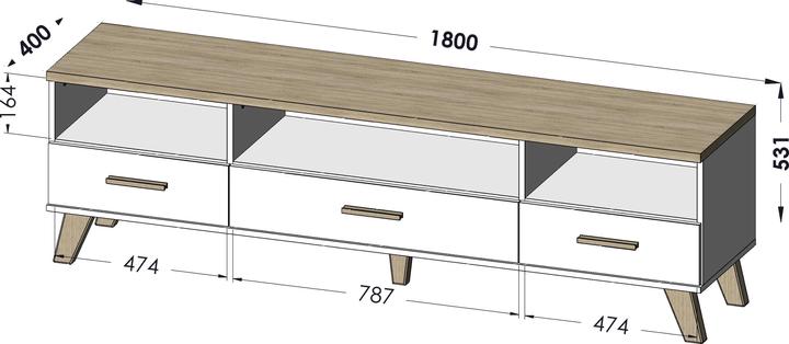Image du produit Cama LOTTA TV18 3S3K Support TV & Entertainment Center 3 tiroir(s)