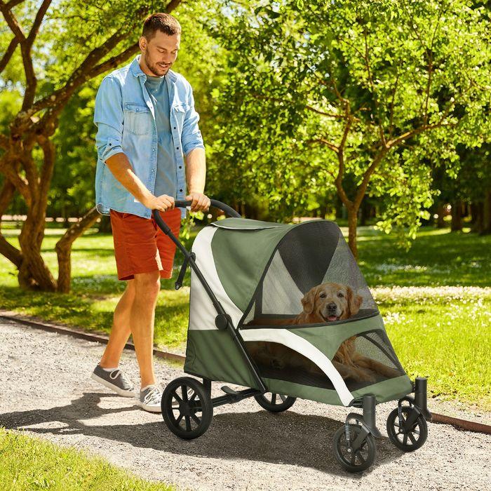 Produktbild Swisshandel24 Hundewagen Hundebuggy klappbar für grosse Hunde & Katzen bis 30 kg Katzenbuggy, dunkelgrün (Hund, Faltbar, Atmungsaktiv, Sicherheitsverschluss)