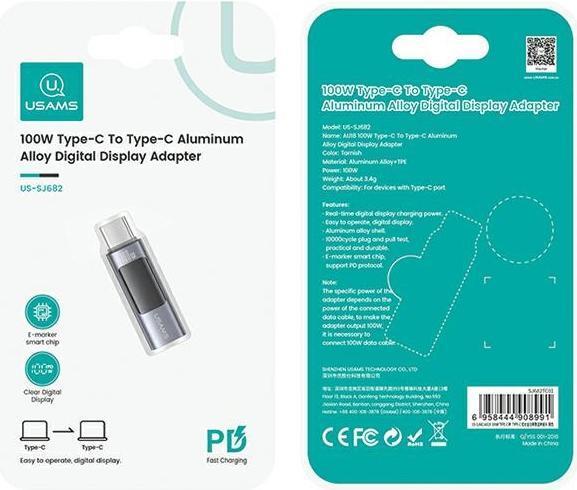 Produktbild Usams Adapter AU18 USB-C - USB-C Digital Display 100W stalowy/aluminium SJ682TC01 (US-SJ682) (USB Typ-C)