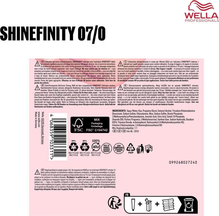 Immagine prodotto Wella Shinefinity 07/0 Natural Oatmilk - 60ml (07, 0 Latte d'avena naturale)