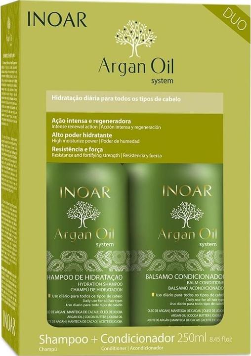 Nutritional values and ingredients Inoar Argan Oil Shampoo and Conditioner for Stressed Hair Types 8.5 Ounces 250 Millilitres (250 ml, Liquid shampoo)