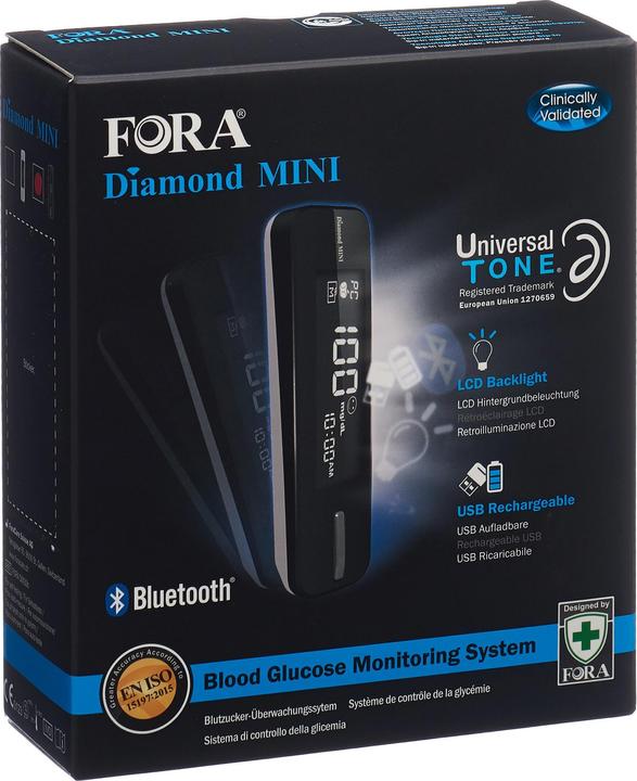 Actual product image Fora Diamond MINI Bluetooth blood glucose meter mmol/L with data transmission to iPhone, Android (Glucose monitors)