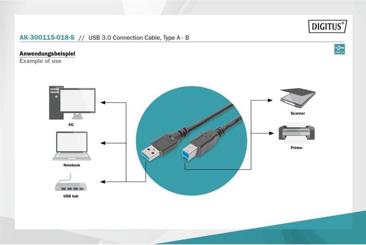 Actual product image Digitus USB A – USB B (1.80 m, USB 3.2 Gen 1)