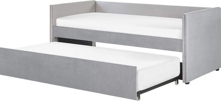 Actual product image Beliani Daybed extendable velvet fabric light grey slatted frame 90 x 200 cm TROYES (90 x 200 cm)