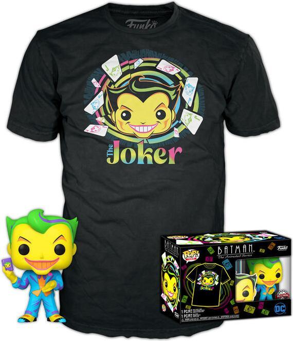 Actual product image Funko Pop! & Tee: DC Comics - The Joker (Blacklight) - S