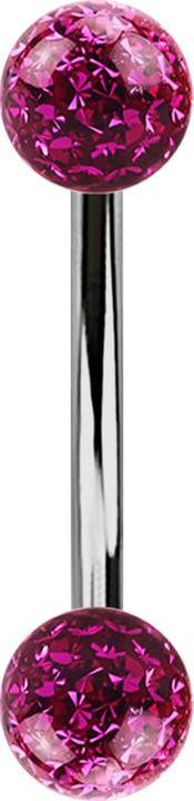 Image du produit Star Piercing Banane silber mit zwei Kristallkugeln fuchsia Epoxy Schutzschicht (sans laiton, Titane G23)
