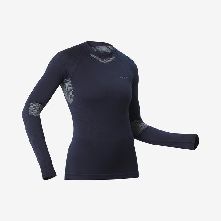 Wedze Skiunterwäsche Funktionsshirt Damen weich nahtlos - BL500 dunkelblau/blau (XS)