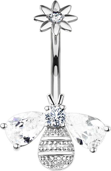 Produktbild Star Piercing Banane Innengewinde silber Biene mit Blume (Chirurgenstahl 316L, Messing)