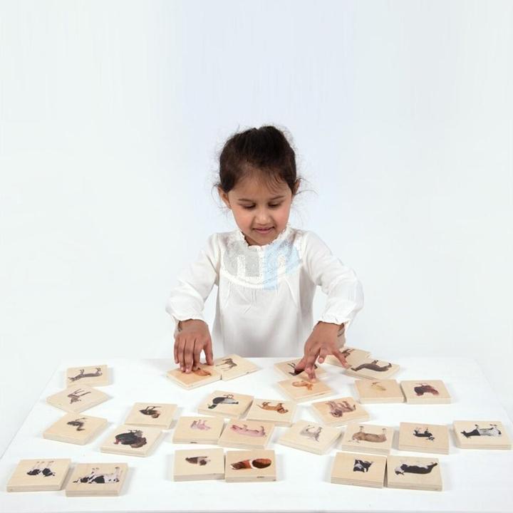 Image du produit TickiT Jeu de paires d'images d'animaux domestiques (Mémo) en bois (28 pièces) (Français, Allemand, Anglais, Italien)