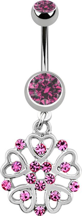 Star Piercing Banane silber mit Anhänger Herzblume pink (Titan G23, ohne Messing)