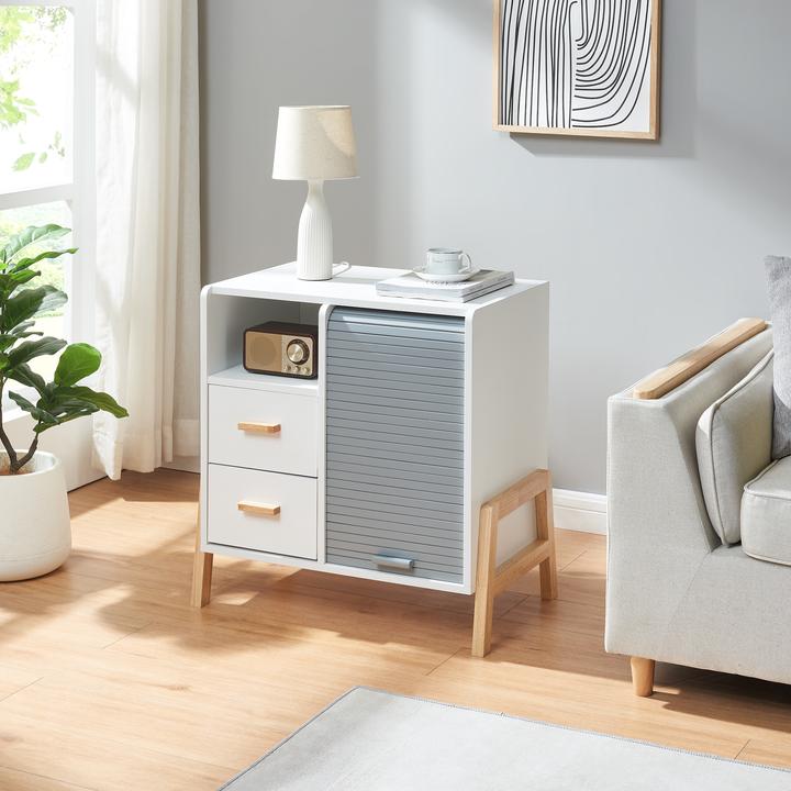 Produktbild En.Casa Sideboard Kvaefjord 66x60x40 cm mit einer Jalousietür Weiss/Grau