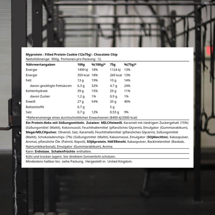 Produktbild MyProtein Protein Filled Cookie (12 x 75g) (Chocolate chip, 12 Stk., 900 g)