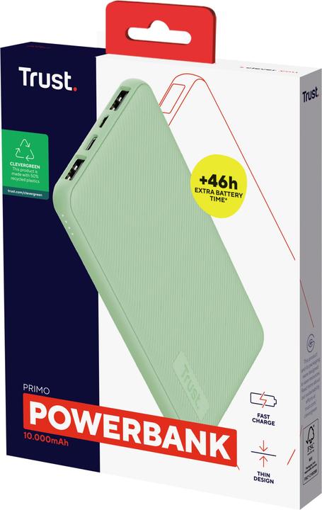Image du produit Trust POWER BANK USB 10000MAH/PRIMO GREEN 25029 (10000 mAh, 15 W, 15 Wh)