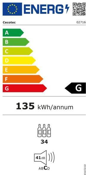 Energie-Label Cecotec Bolero GrandSommelier 34030 Inox Compressor