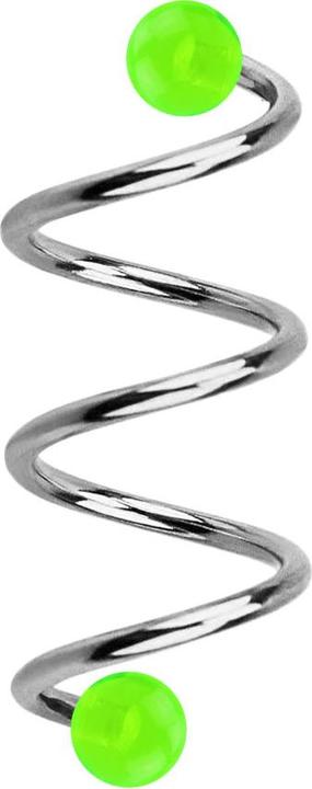 Star Piercing Micro Spirale silber mit zwei Kugeln grün transparent (ohne Messing, Chirurgenstahl 316L)