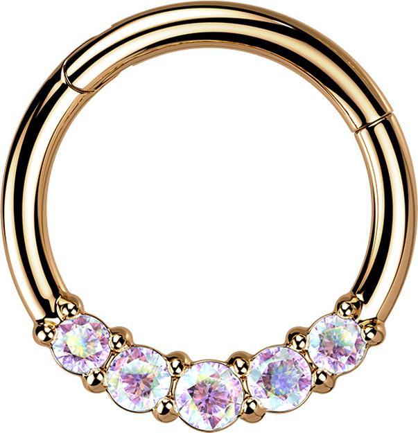 Produktbild Star Piercing Micro Segmentring klappbar rosegold fünf Kristallen multicolor (ohne Messing, Chirurgenstahl 316L)