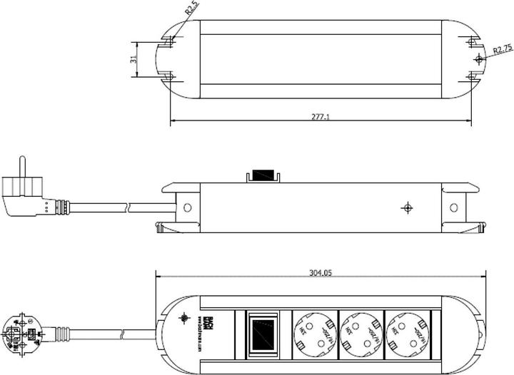 Image du produit Bachmann Bâti de prises PRIMO CLASSIC ALU, 3x avec (3 x, CEE 7/3, 2 m)