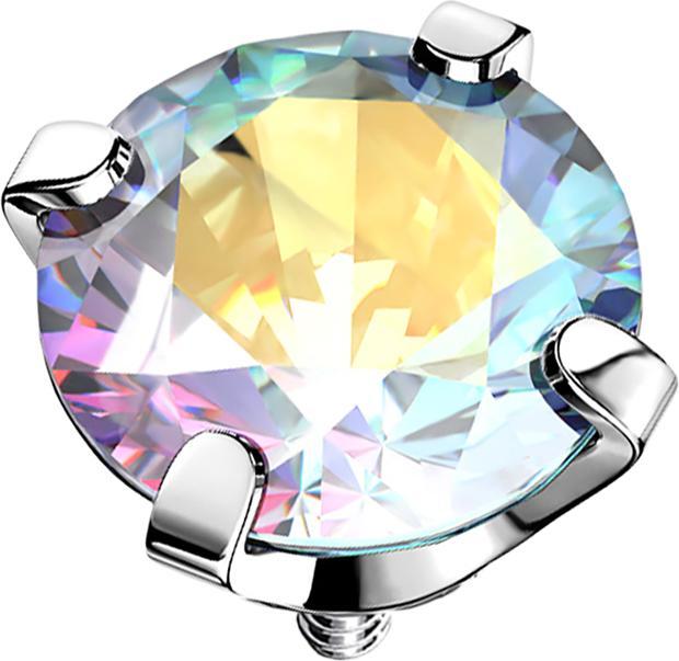 Star Piercing Dermal Anchor silber Kristall multicolor gefasst (ohne Messing, Chirurgenstahl 316L)