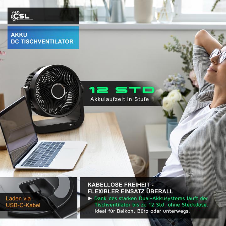Produktbild CSL Akku Tischventilator, USB Mini Desk Fan, Schreibtischventilator, sehr leise, Fernbedienung, Timer (51 dB)