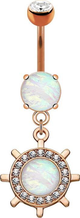 Star Piercing Banane rosegold mit Anhänger Yachtrad und Opal (Chirurgenstahl 316L, Messing)