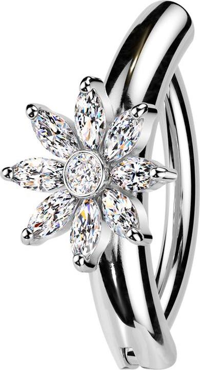 Star Piercing Banane klappbar silber Schild halbrund Blume Kristall silber (Messing, Chirurgenstahl 316L)