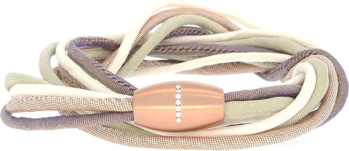 Xen Seidenarmband braun/crème/grün mit 7 Brillanten Magnetverschluss Längen zur Wahl (65 cm, Edelstahl)