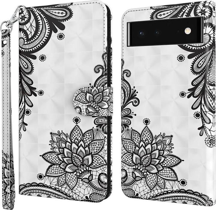 Cover-Discount Google Pixel 7 Pro - Etui Glanz Effekt Blumen schwarz (Google Pixel 7 Pro)