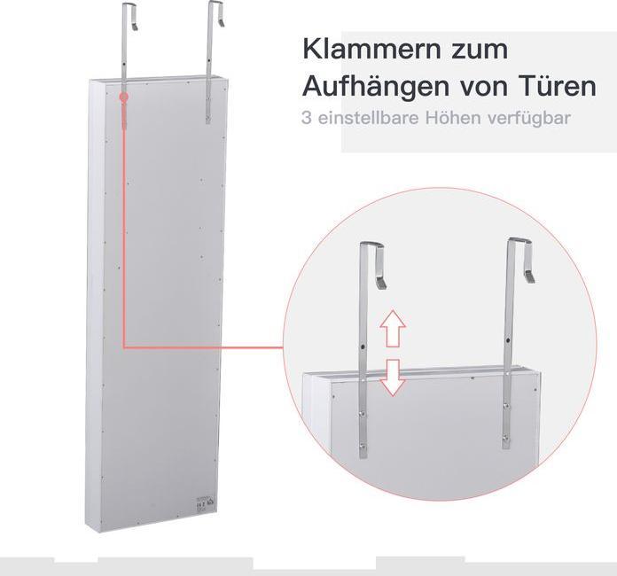 Produktbild Swisshandel24 LED Spiegelschrank Schmuckschrank zur Türmontage, Weiss, 36,6x8x120 cm