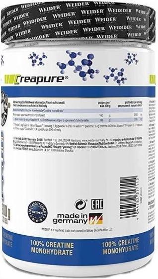 Valori nutrizionali e ingredienti Weider Creatina pura (1 Pezzo/i, Polvere, 600 g)