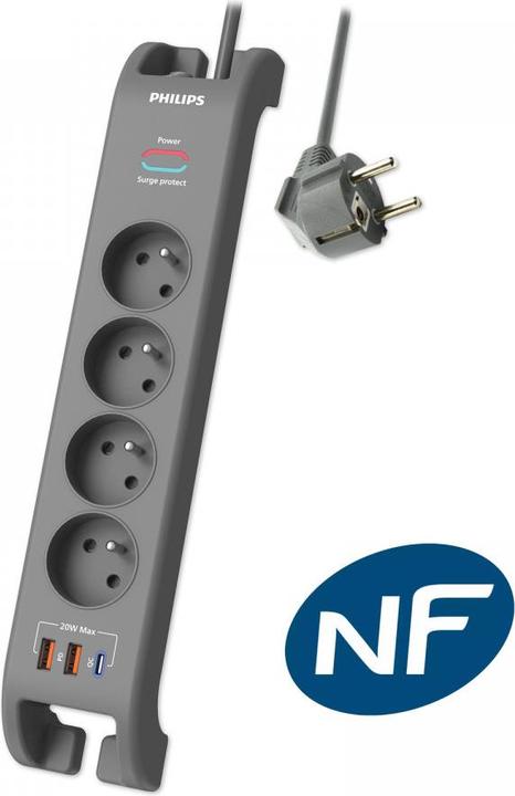 MCL Multiplug-Überspannungsschutz 4Steckdosen Typec Ladegerät und 2 Usba (4 x, 2 m)